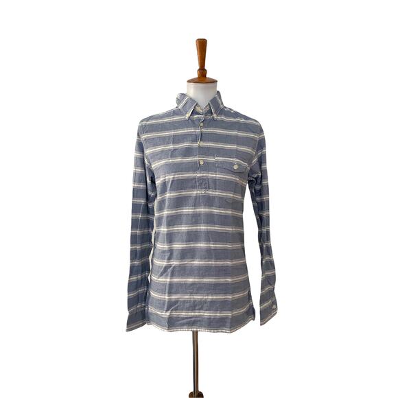 J Crew Womens Striped Popover Striped Top Long Sleeve Blue White XS - Picture 1 of 6